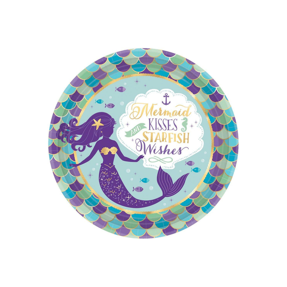 Mermaid Wishes Round Paper Plates 8 Pack