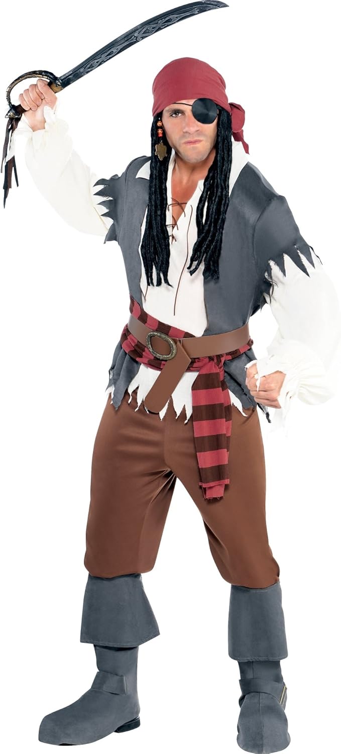 Adults One-Eyed Pirate Costume with Headscarf and Boot Covers