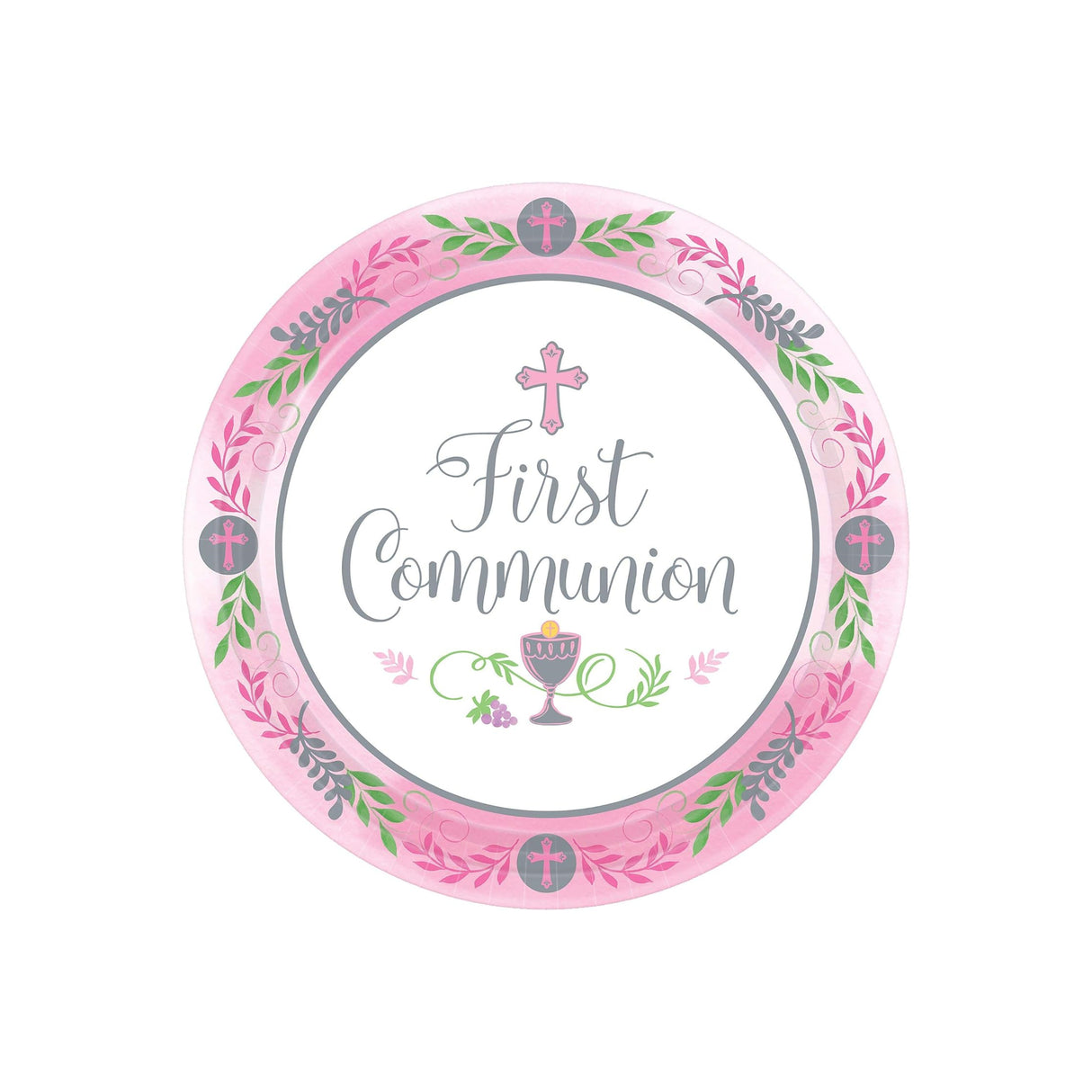 First Communion Pink Paper Plates 18 Pack