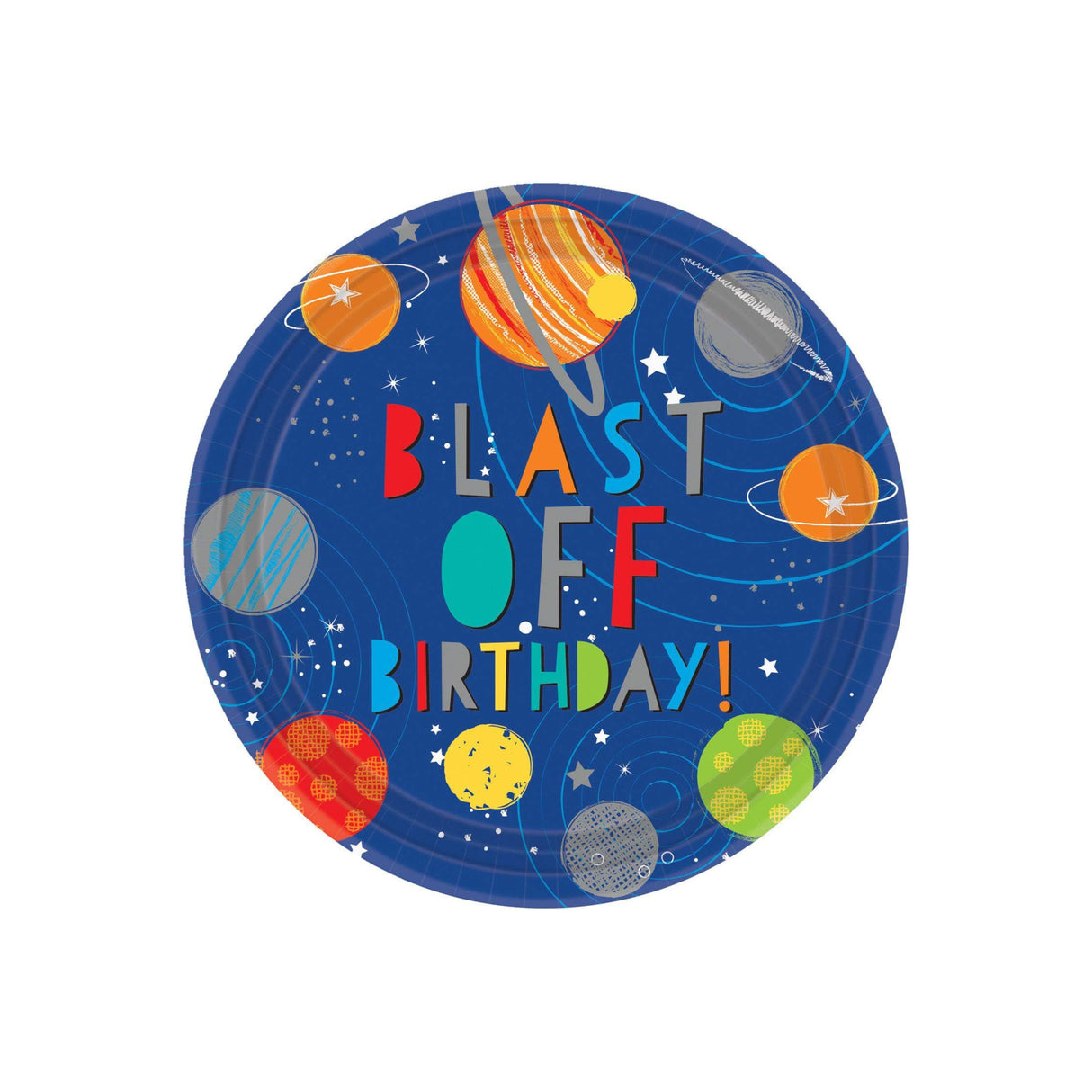 Blast Off Birthday Round Paper Plates 8 Pack