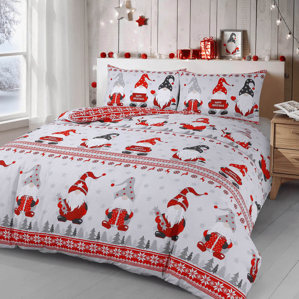 Velosso Gonks Christmas Winter Cotton Rich Printed Duvet Set Duvet Cover & Pillowcase Set