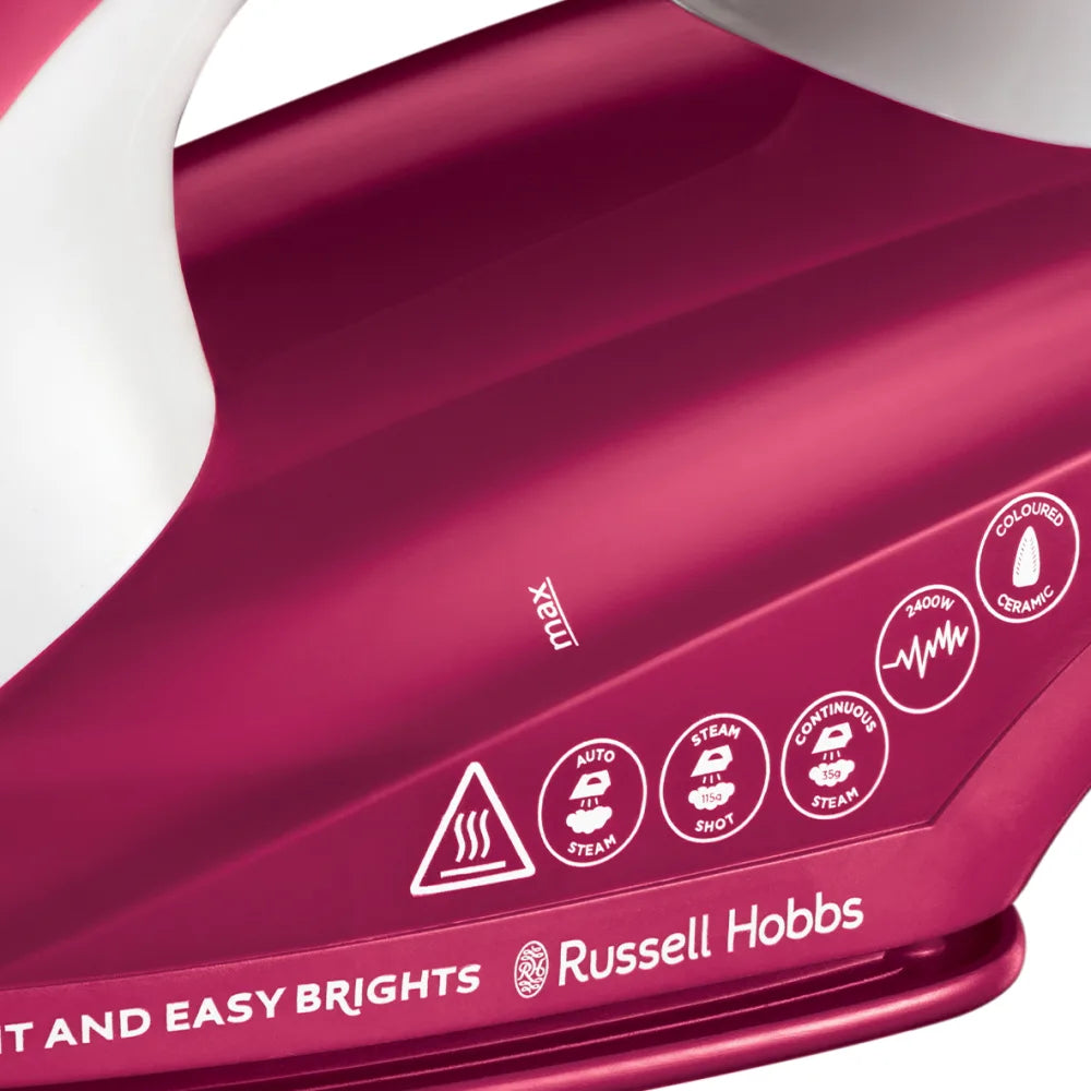 Russell Hobbs Light & Easy Brights Berry Steam Iron – 2400W, Ceramic Soleplate, 240ml Water Tank, 115g Steam Shot, 35g Continuous Steam, Fabric Softening Technology