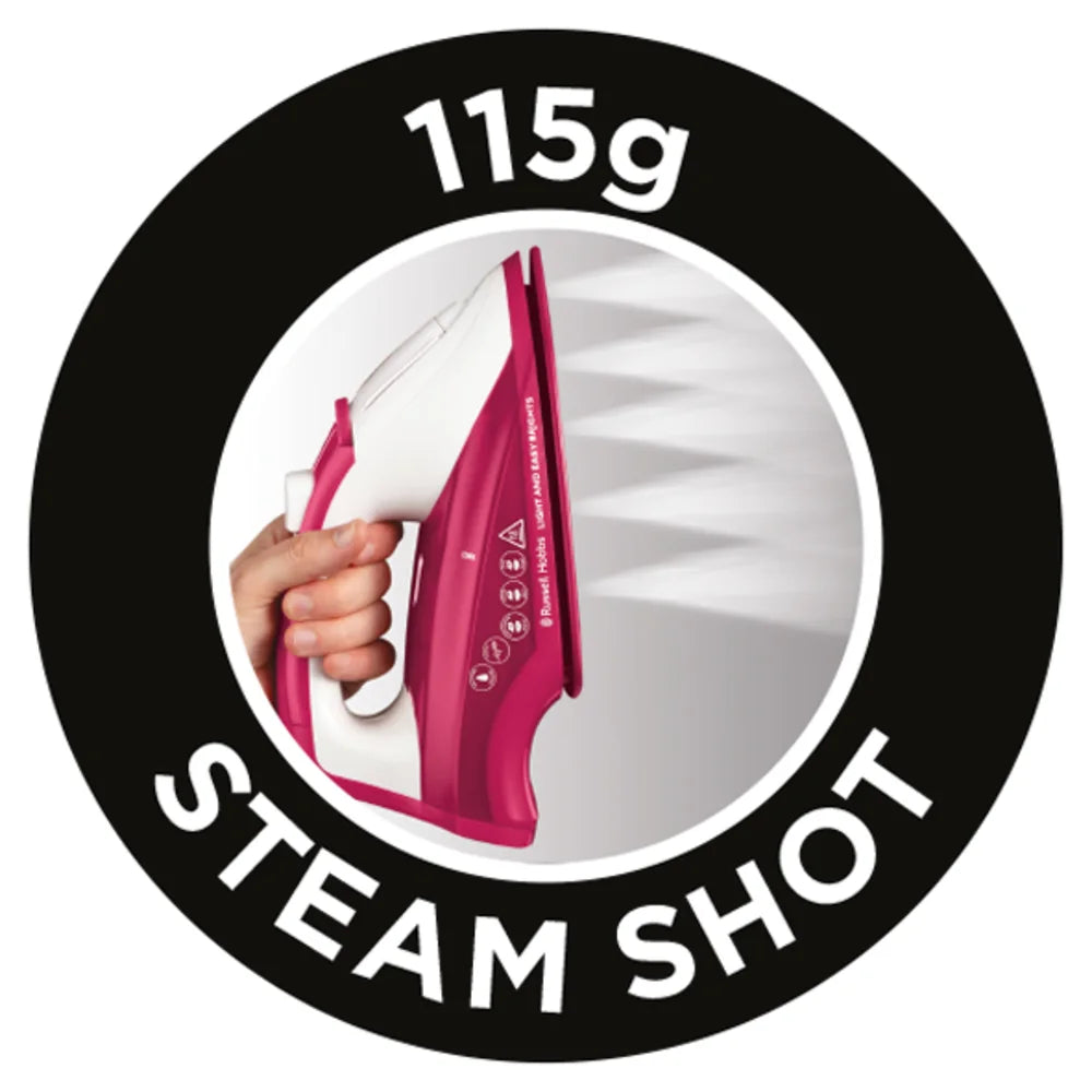 Russell Hobbs Light & Easy Brights Berry Steam Iron – 2400W, Ceramic Soleplate, 240ml Water Tank, 115g Steam Shot, 35g Continuous Steam, Fabric Softening Technology