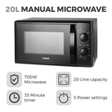 Tower 20L Microwave, 700W with 5 Power Levels & 35-Minute Timer – Black