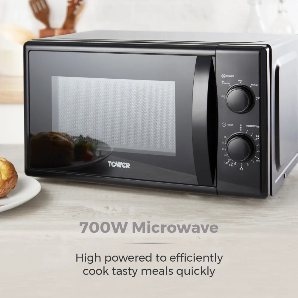 Tower 20L Microwave, 700W with 5 Power Levels & 35-Minute Timer – Black