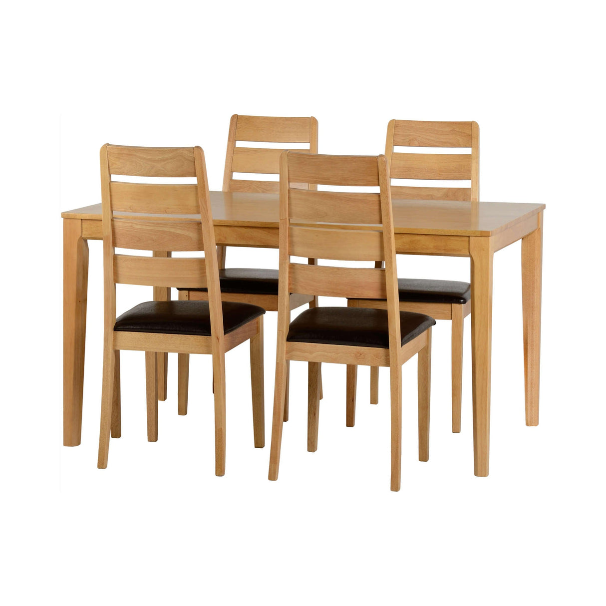 Logan Small Dining Set (Oak Varnish/Brown Faux Leather)