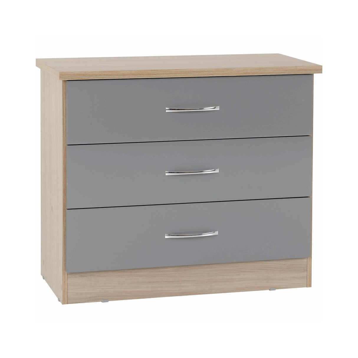 Nevada 3 Drawer Chest (Grey Gloss/Light Oak Effect Veneer)