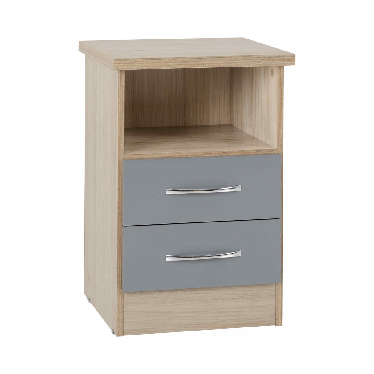 Nevada 2 Drawer Bedside (Grey Gloss/Light Oak Effect Veneer)