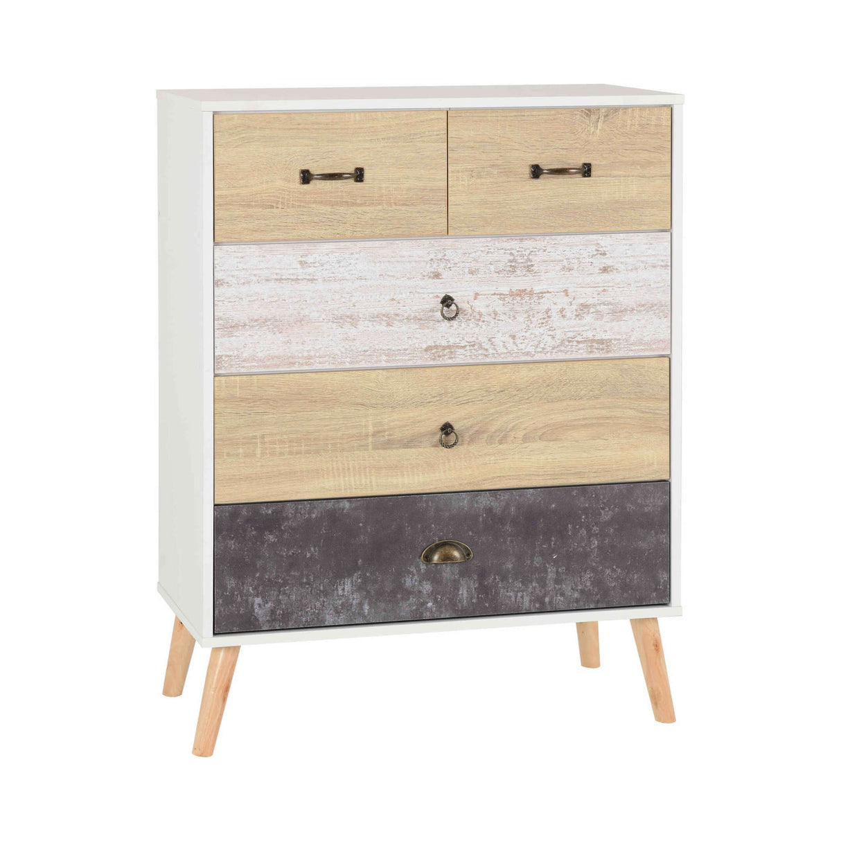 Nordic 3+2 Drawer Chest (White/Distressed Effect)