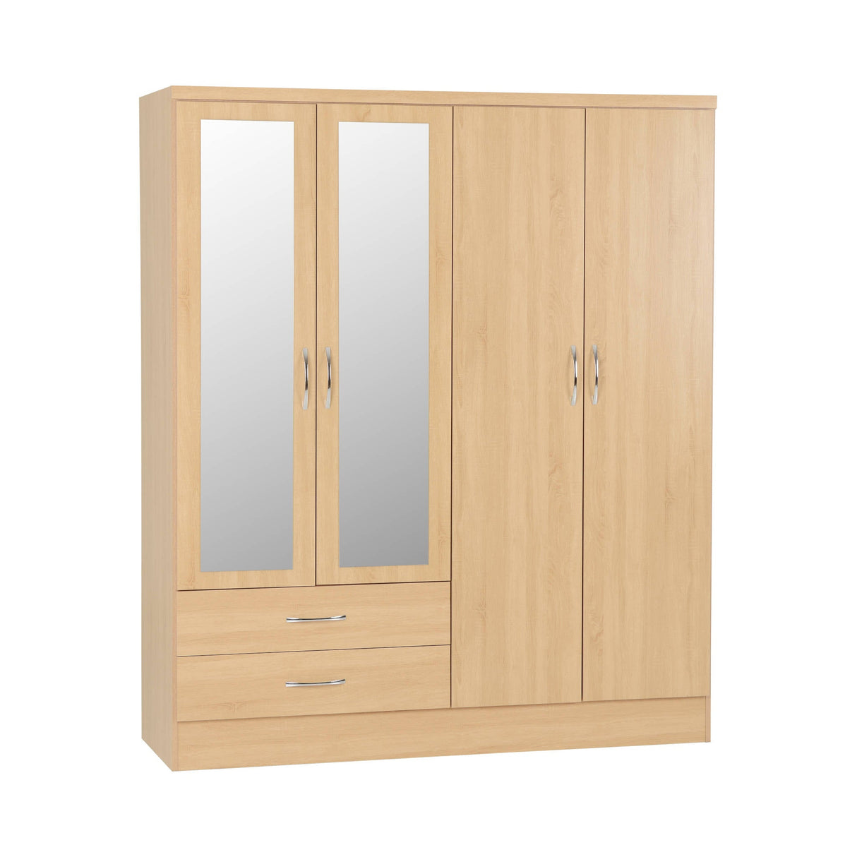 Nevada 4 Door 2 Drawer Mirrored Wardrobe (Sonoma Oak Effect)