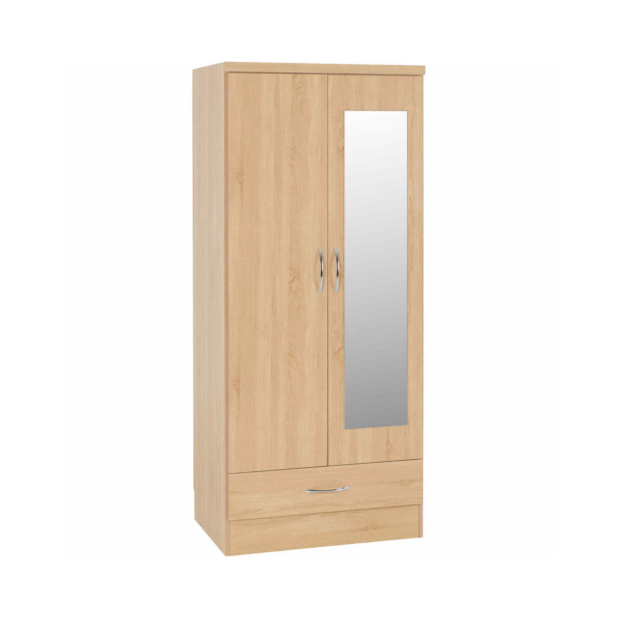 Nevada Mirrored 2 Door 1 Drawer Wardrobe (Sonoma Oak Effect)