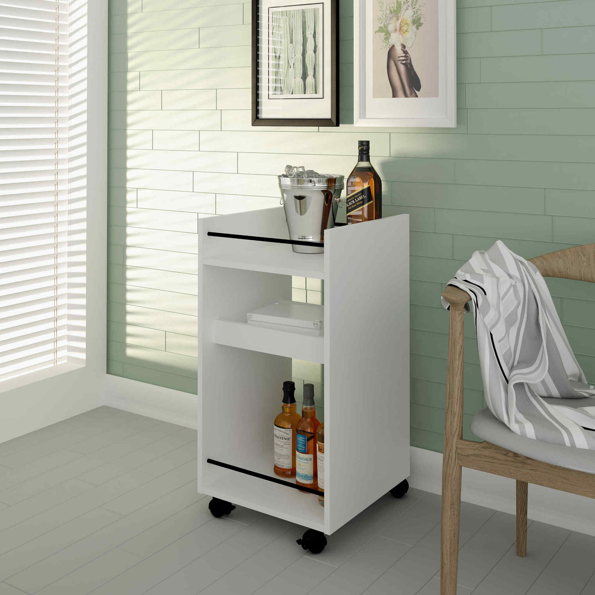 Naples Serving Cart/Side Table (White)