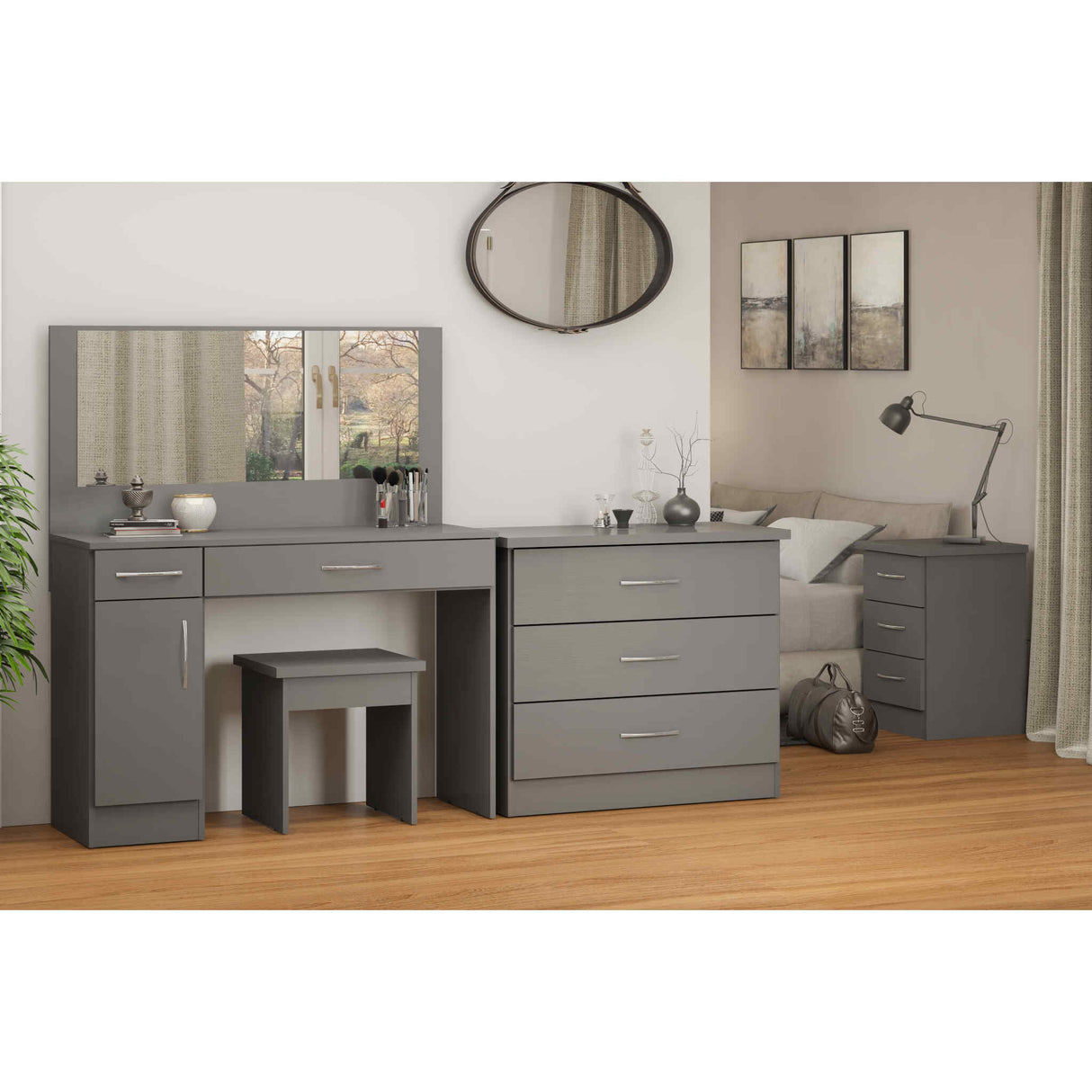 Nevada Vanity/Dressing Table Set (3D Effect Grey)