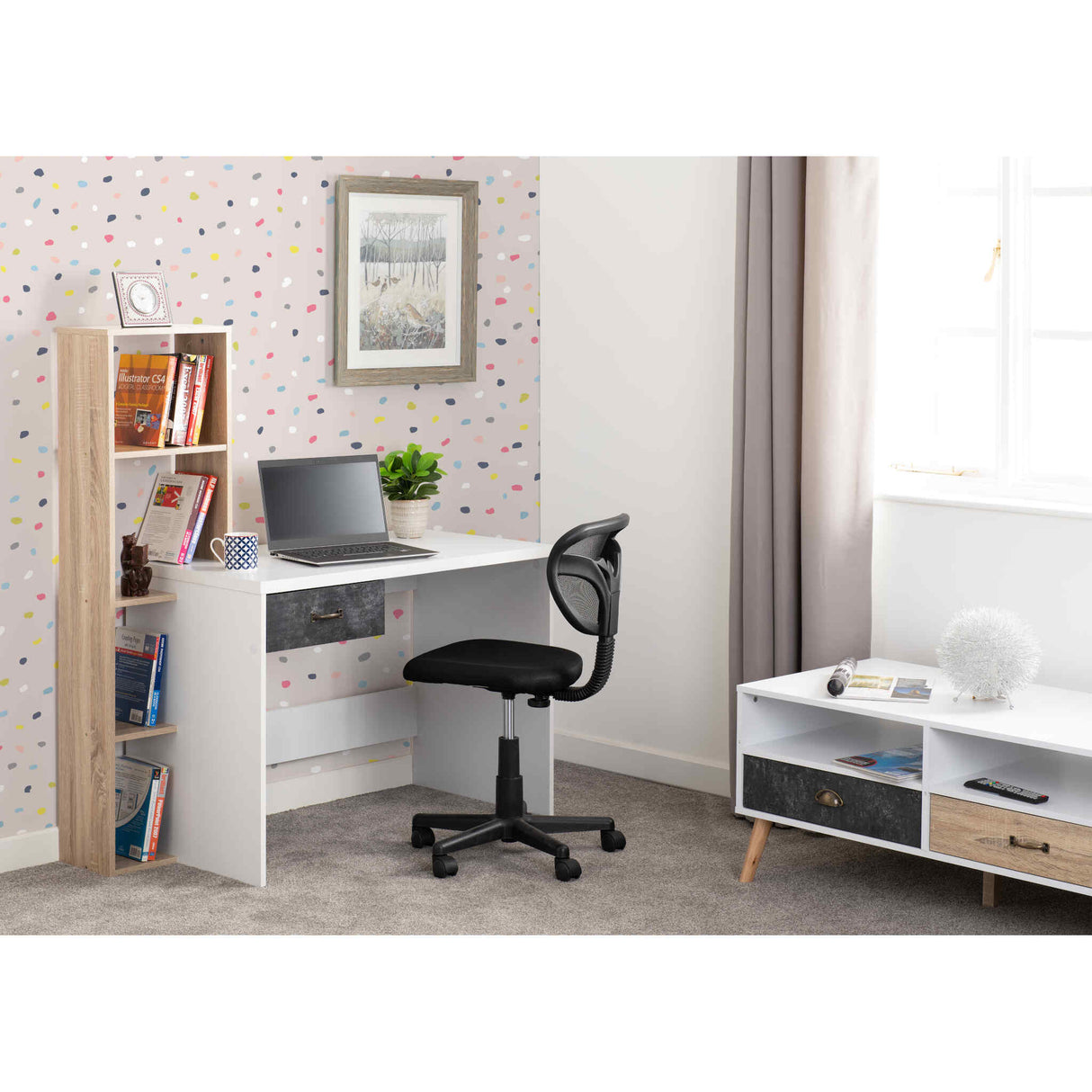 Nordic 1 Drawer Computer Desk (White/Distressed Effect)