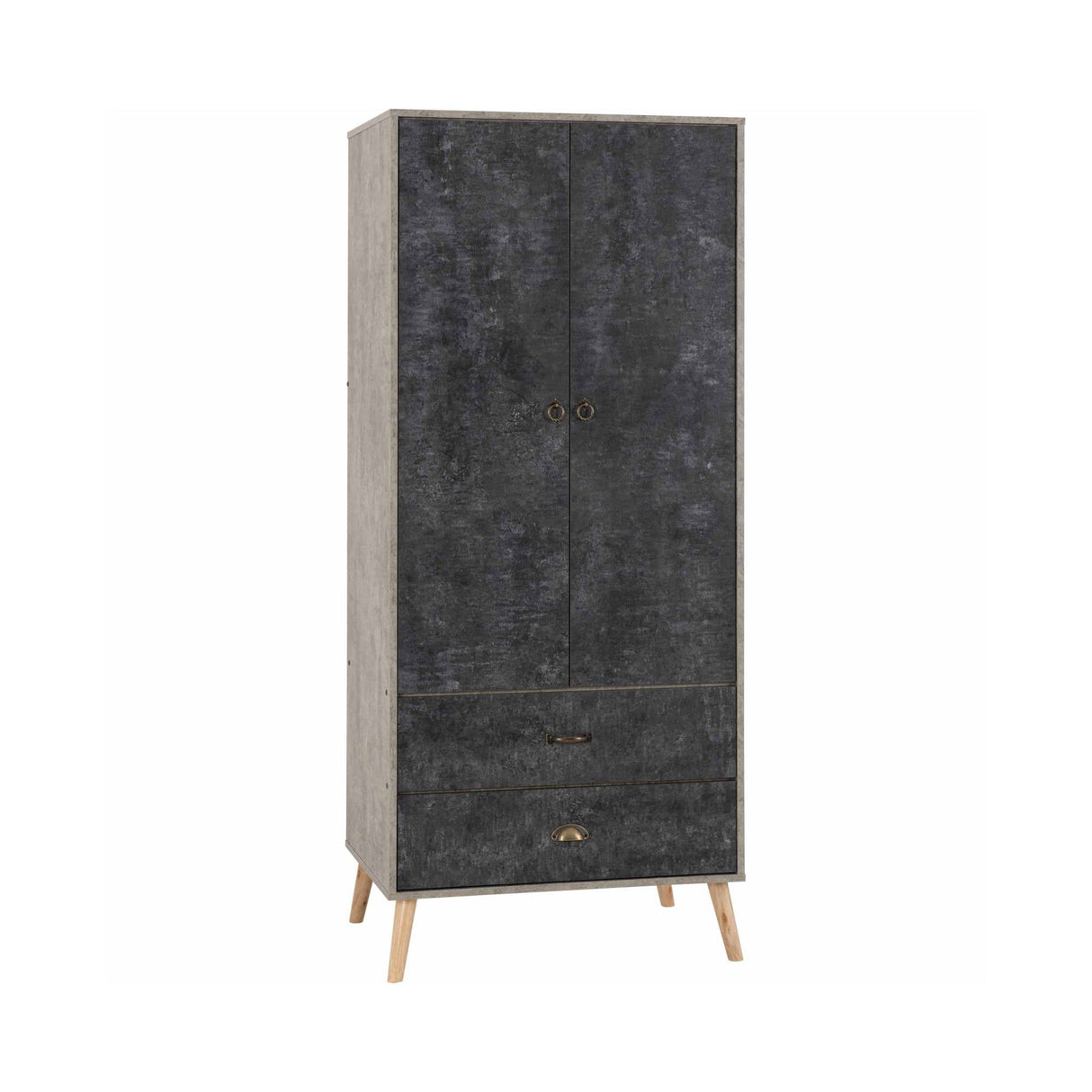 Nordic 2 Door 2 Drawer Wardrobe (Concrete Effect/Charcoal)