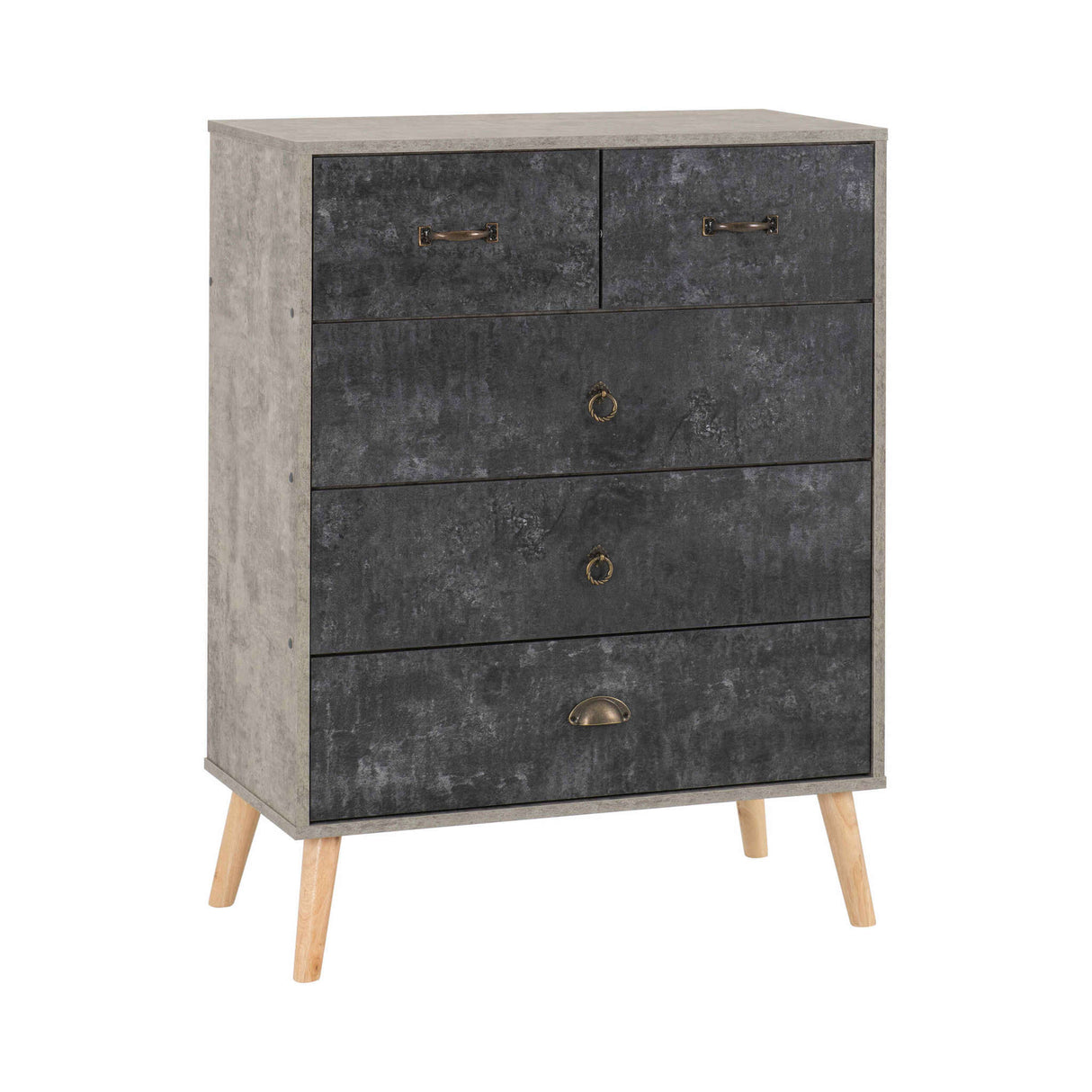 Nordic 3+2 Drawer Chest (Concrete Effect/Charcoal)