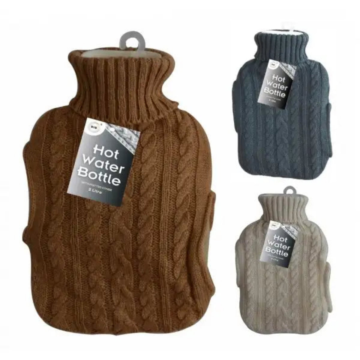 2 Litre Hot Water Bottle with Knitted Cover - Cozy & Warm