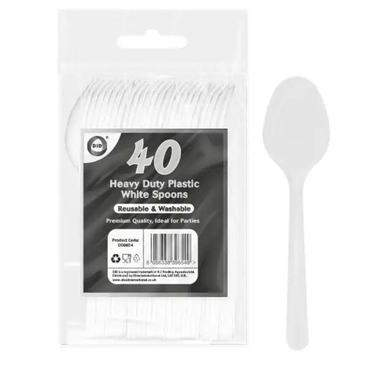 40 Pack Reusable Heavy Duty Plastic White Spoons - Durable for Dining