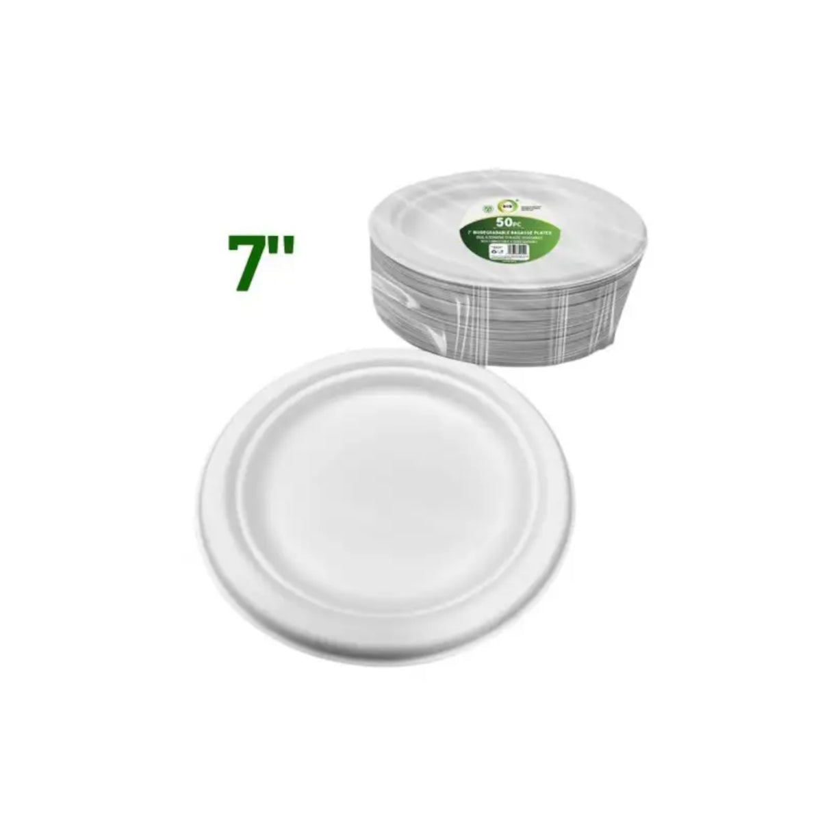 7" Biodegradable Bagasse Plates - 50 Pack, Eco-Friendly & Compostable