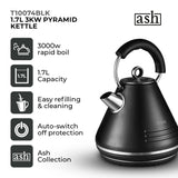 Tower Ash Rapid Boil Pyramid Kettle - 1.7L, 3KW, Easy Open Lid & Removable Filter, Black & Chrome