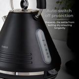 Tower Ash Rapid Boil Pyramid Kettle - 1.7L, 3KW, Easy Open Lid & Removable Filter, Black & Chrome