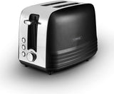 Tower Ash 2 Slice Toaster - 7 Browning Levels, Defrost/Reheat/Cancel Functions, 925W, Black & Chrome