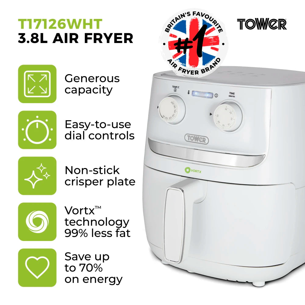 Tower Vortx Air Fryer 1500W 3.8L with Manual Control - Healthy Cooking, Fast & Efficient