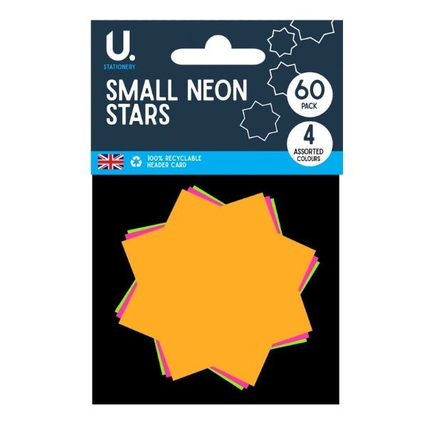 Assorted Small Neon Stars 60 Pack