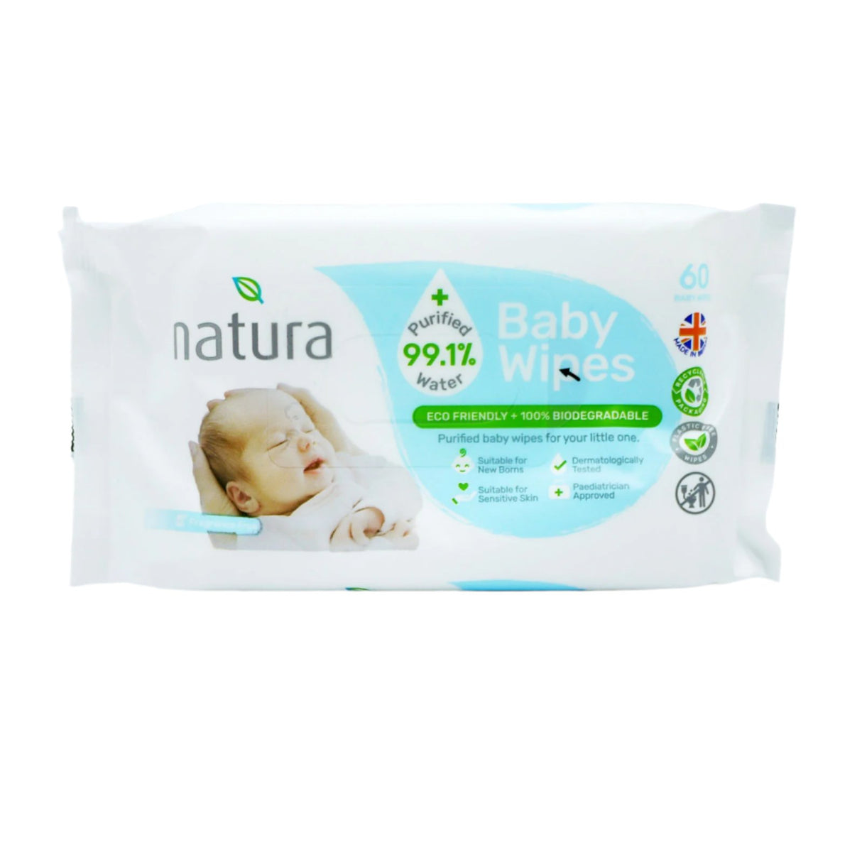 Natura Purified Water Baby Wipes 60's