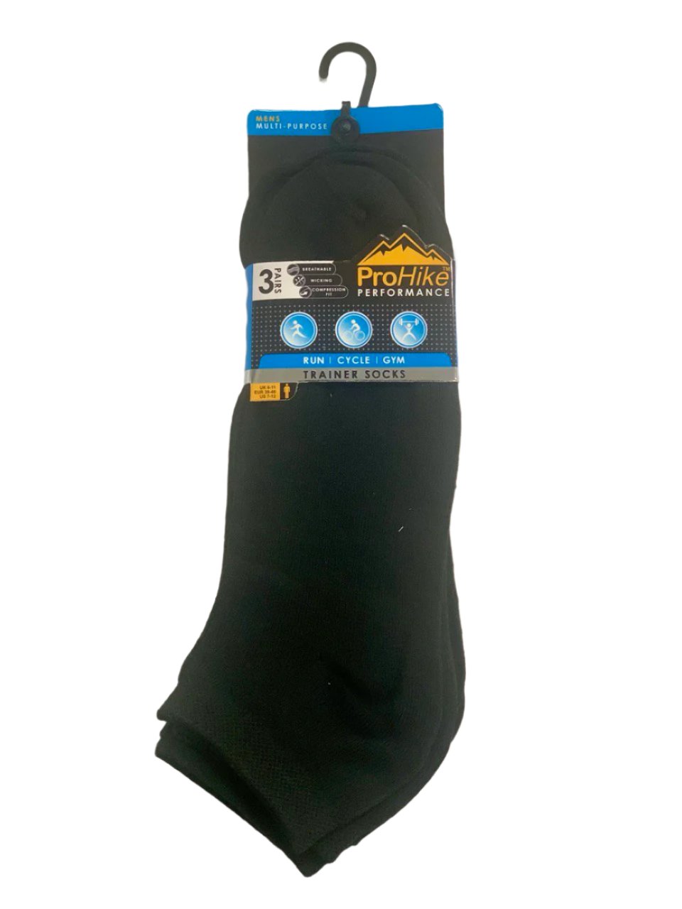 Men's Trainer Socks Black 3 Pairs UK 6-11