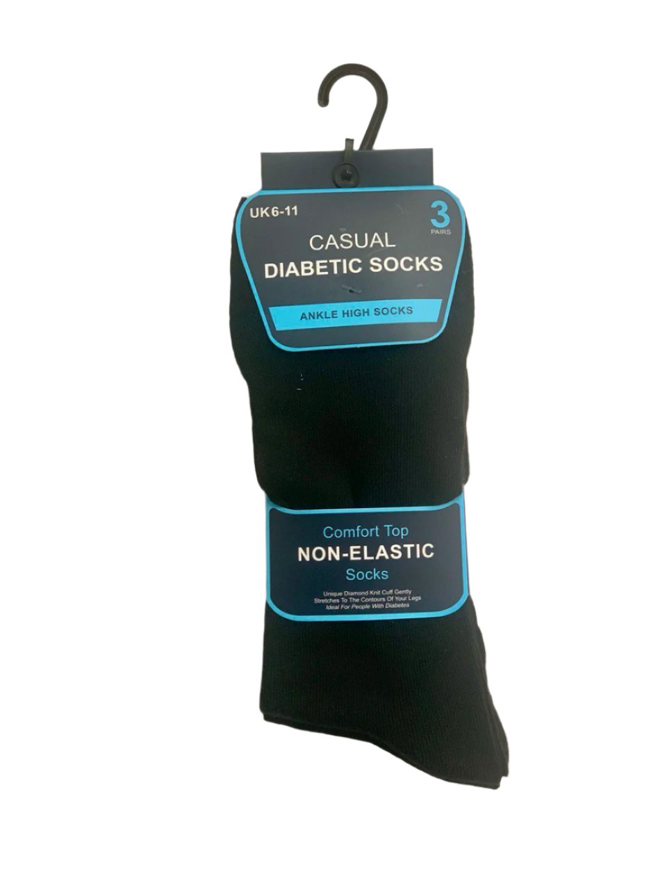 Men's Casual Diabetic Socks 3 Pairs Black