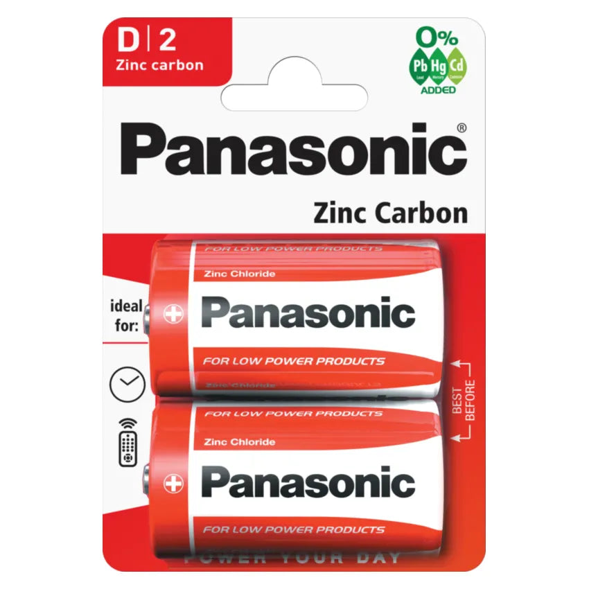 Panasonic D Zinc Carbon Batteries 2 Pack