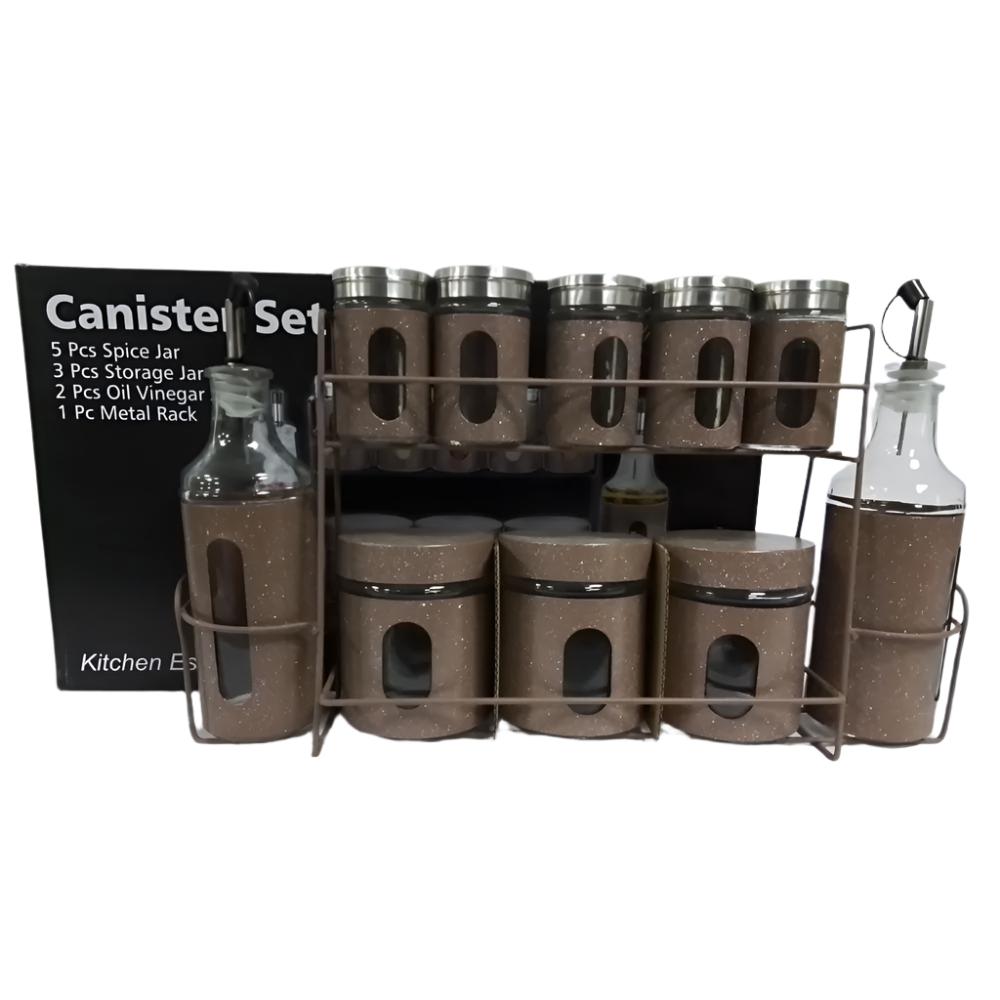 Vinegar And Canister Set On Stand 10Pc