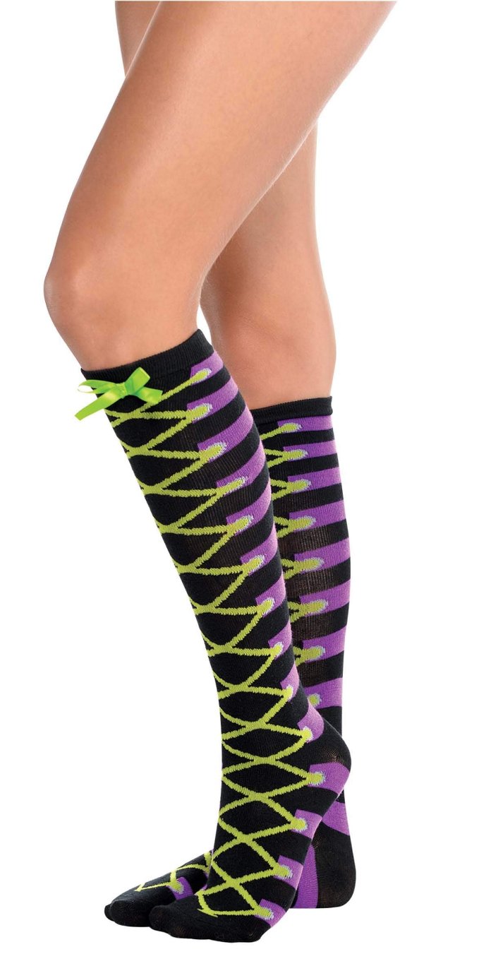 amscan 394249-55 Adult Halloween Lace Up Knee Socks, 2 Pcs