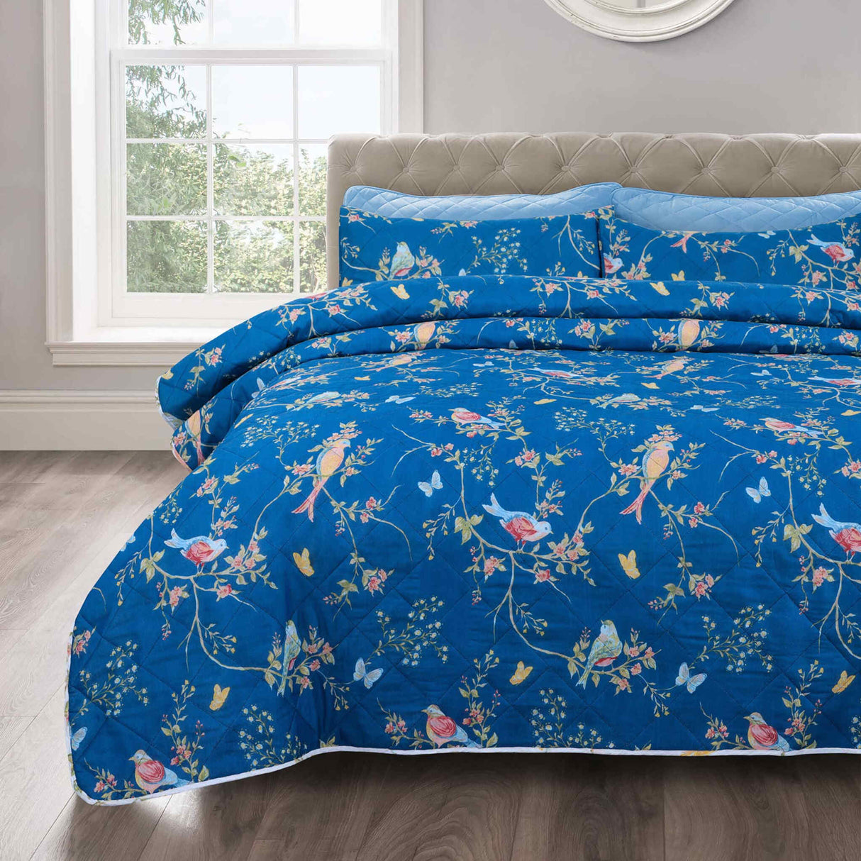 Birds Floral Bedspread Set