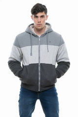 Men's Fur Lined Zip Hodded Jacket 2XL Charcoal Grey/Mid Grey/ Light Grey