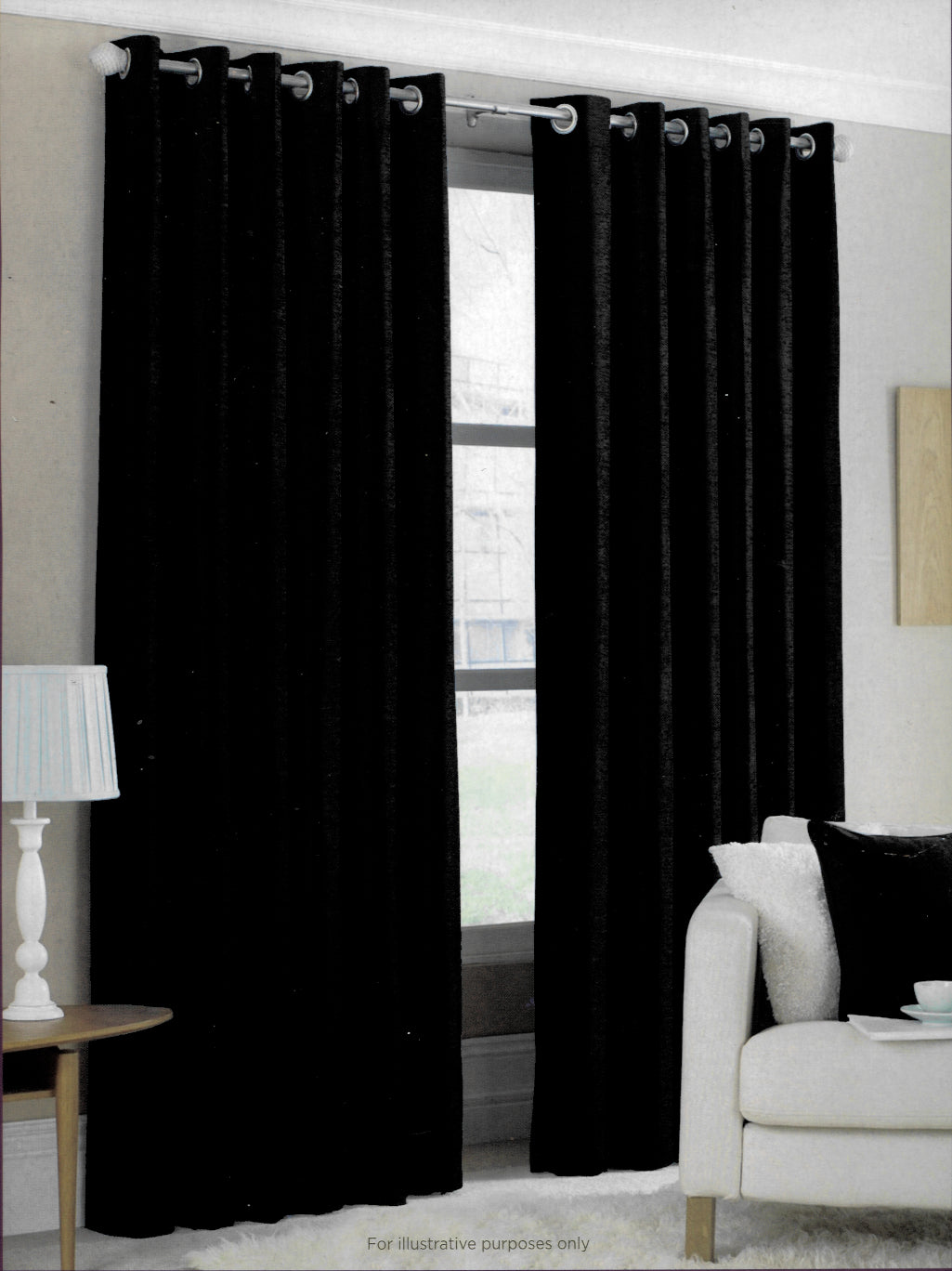 Faux Silk Eyelet Curtains 90x90in Black