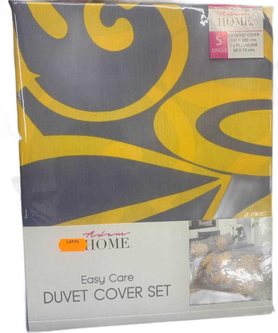 Adam Home Easy Care Duvet Set Helen Mustard/Grey