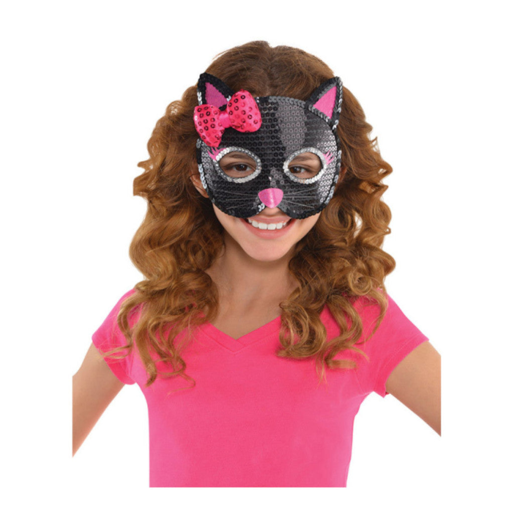 Black Cat Sequin Party Mask