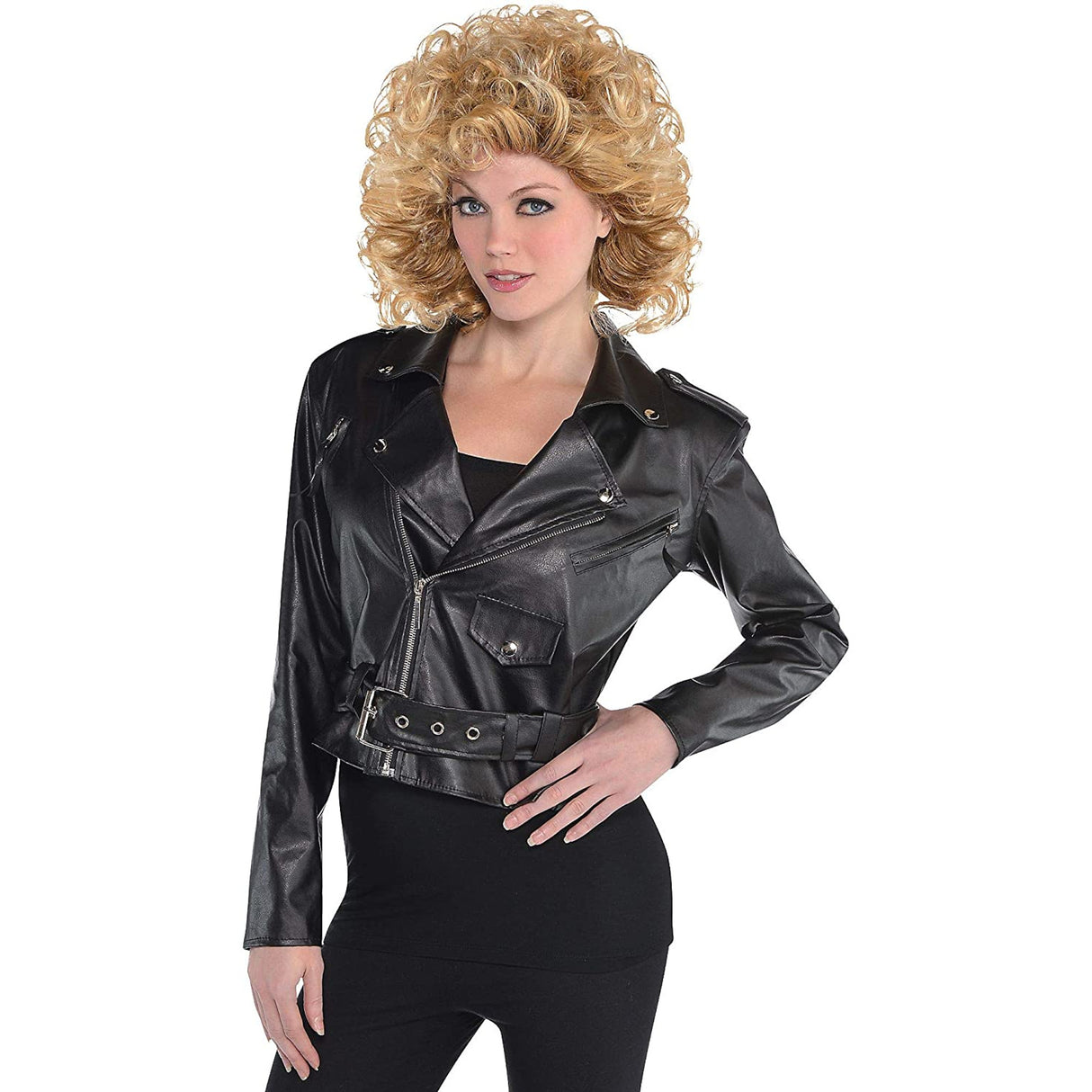 Classic Biker Cropped Leather Jacket Black Adult One Size