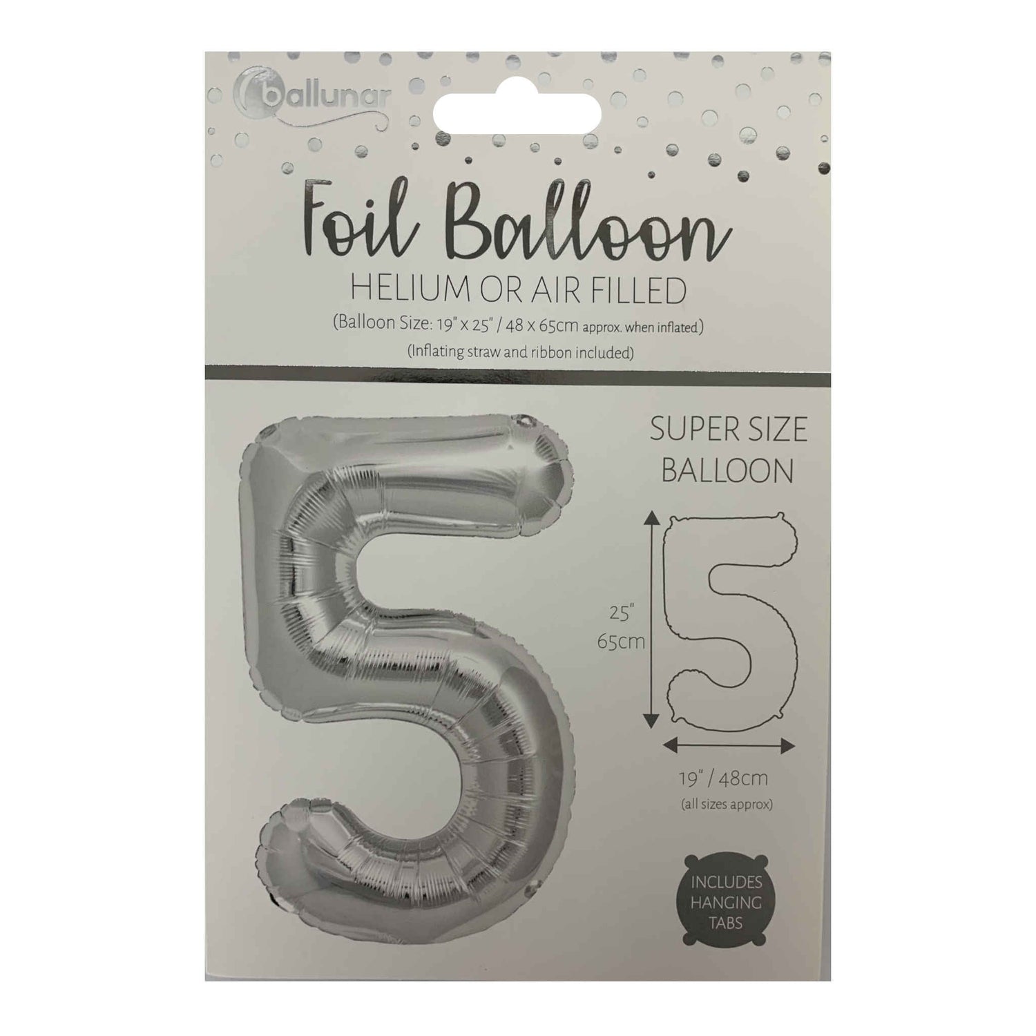 Number 5 Foil Balloon | Silver | 65cm