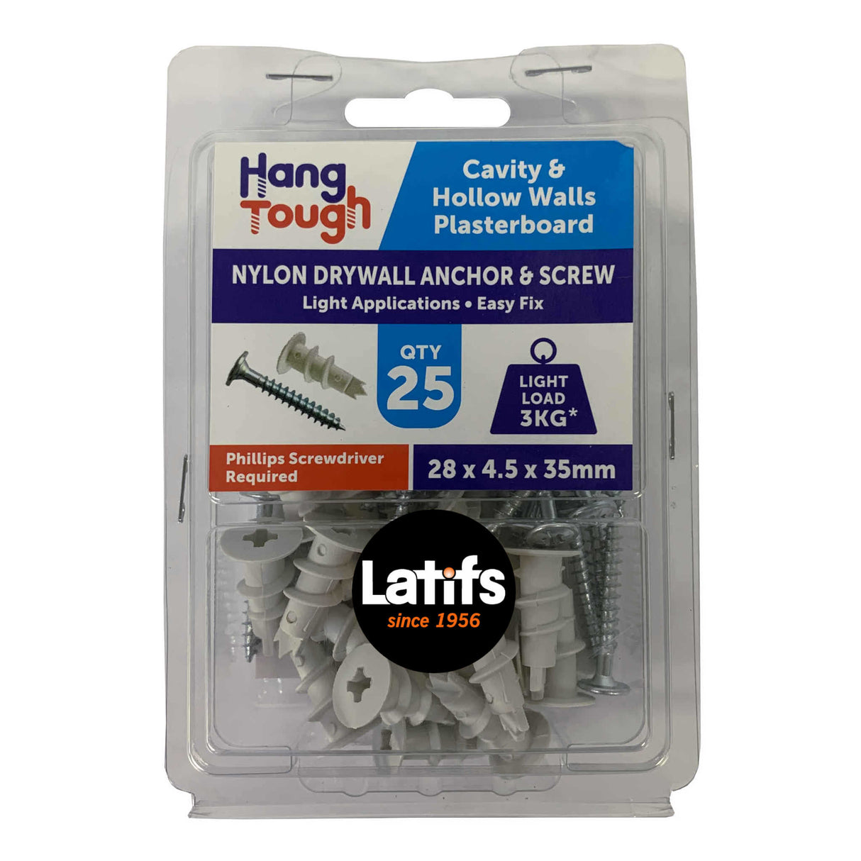 HT Nylon D/wall Anchor 3 Point+screw | 28 mm 4.5 x 35mm