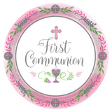 First Communion Pink Paper Plates 18 Pack